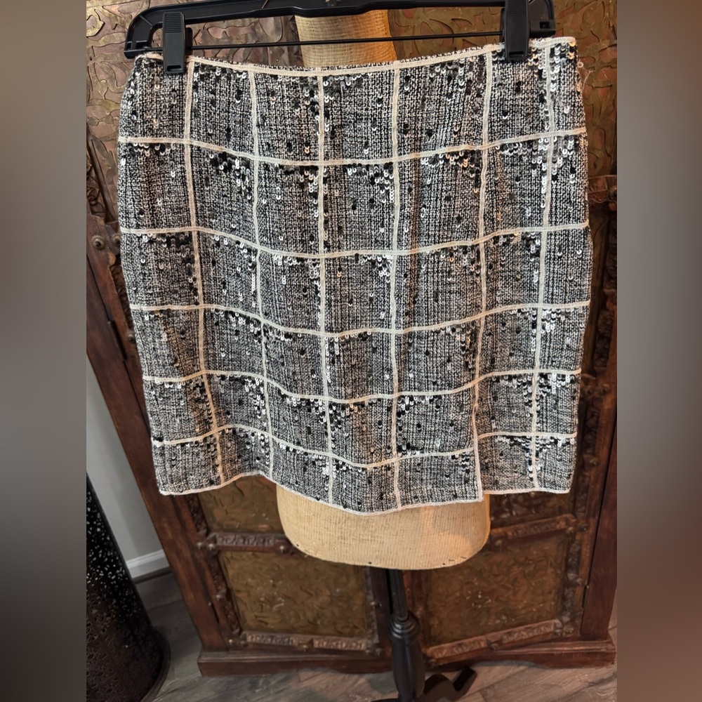 Pink Tartan Black & White Sequin Tweed Mini Skirt 4